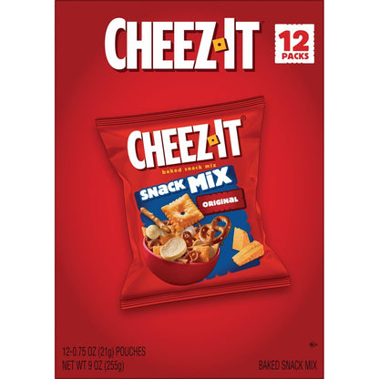 Cheez-It Snack Mix, Office and Kids Snacks, Classic, 9oz Box (12 Packs)