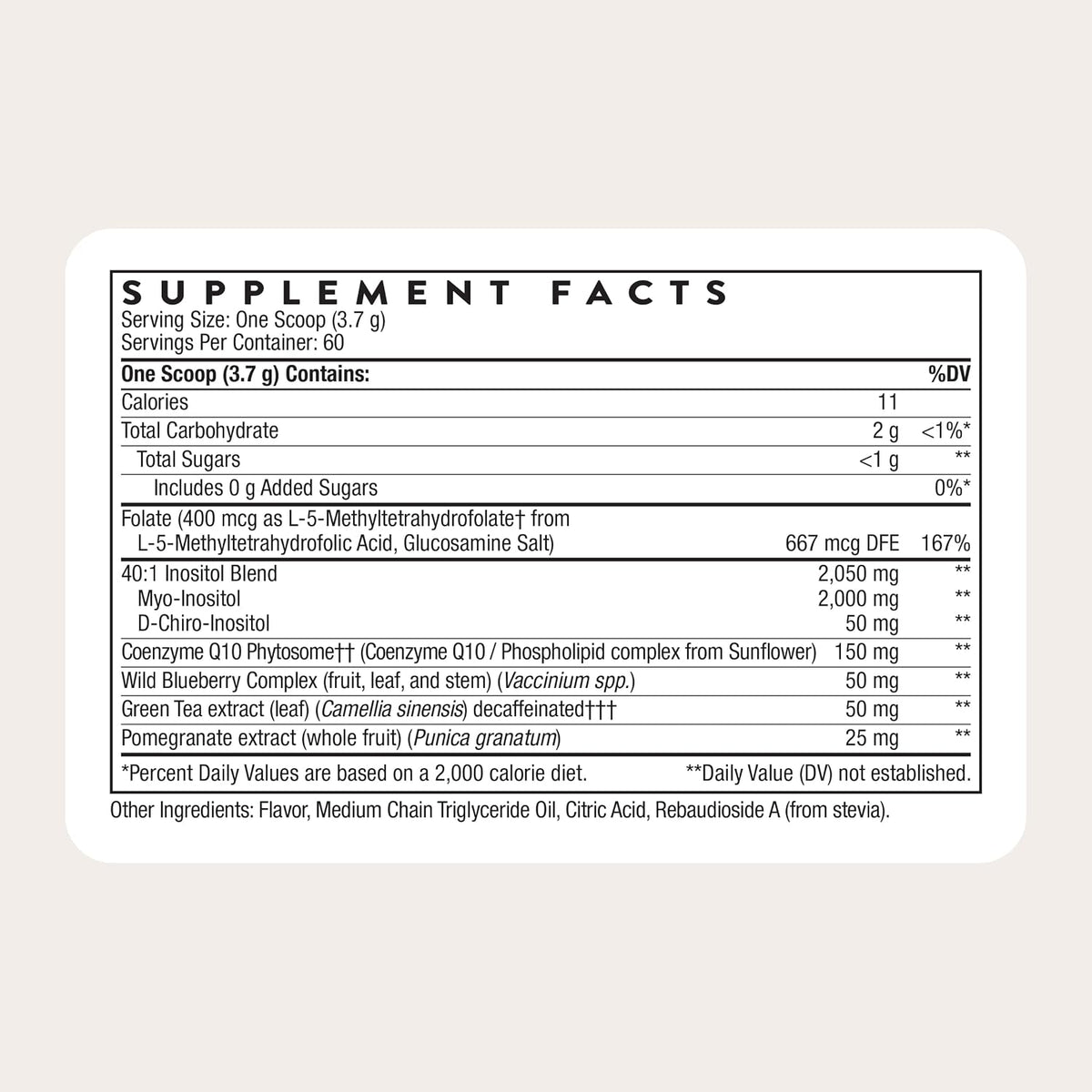 THORNE Ovarian Care, 40:1 Inositol, CoQ10 Phytosome & 5-MTHF, 60 Servings
