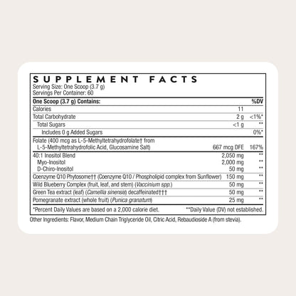 THORNE Ovarian Care, 40:1 Inositol, CoQ10 Phytosome & 5-MTHF, 60 Servings