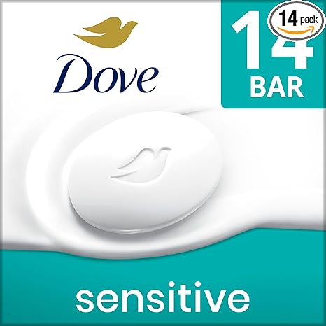 Dove Beauty Bar More Moisturizing Than Bar Soap for Softer Skin, Fragrance-Free, Hypoallergenic, Sensitive Skin with Gentle Cleanser 3.75 oz 14 Bars