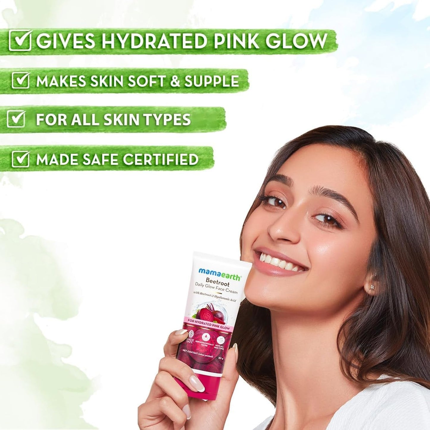 MAMAEARTH Beetroot Face Cream with Hyaluronic Acid, 80g | Cream texture suitable for daily skincare routines.