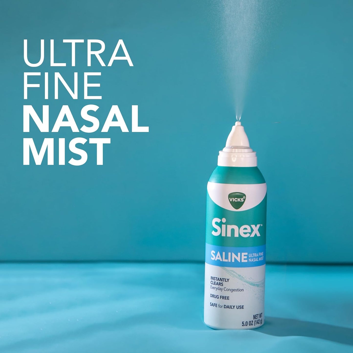 Vicks Sinex Saline Nasal Spray, Drug Free Ultra Fine Mist, Clear Everyday Sinus Congestion Fast, Clear Mucus from a Cold or Allergy, Daily Use 5.0 fl oz