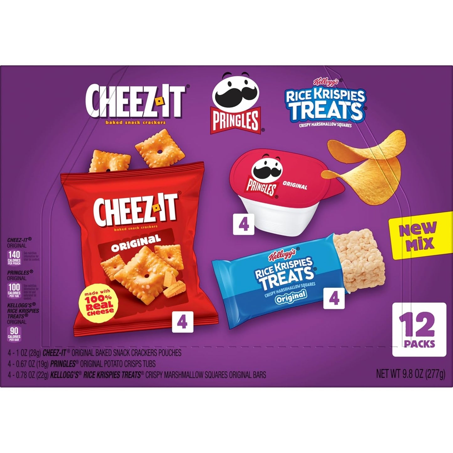 Cheez-It, Pringles, Rice Krispies Treats, Lunch Snacks, Sweet and Salty Variety Pack 9.8oz Box (12 Packs)