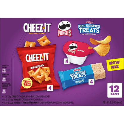 Cheez-It, Pringles, Rice Krispies Treats, Lunch Snacks, Sweet and Salty Variety Pack 9.8oz Box (12 Packs)