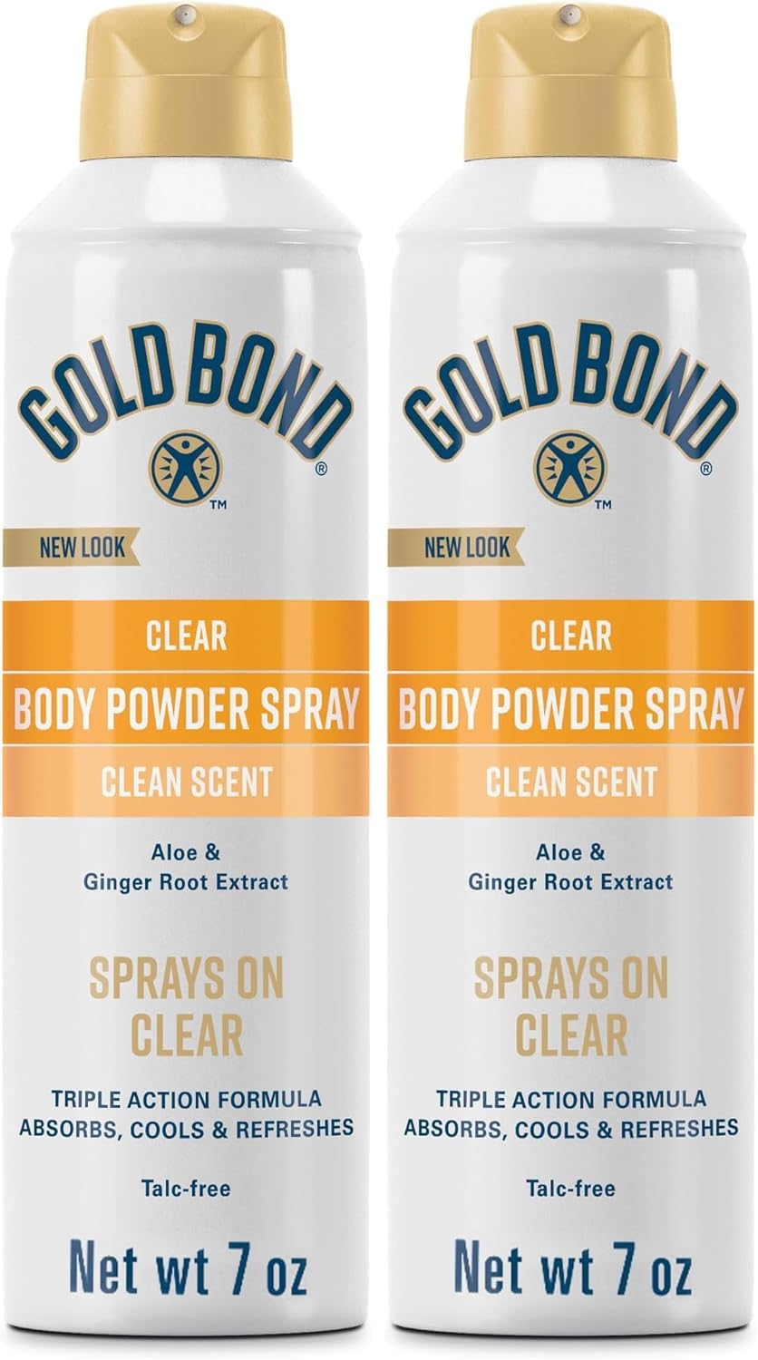Gold Bond No Mess Clear Invisible Body Powder Spray, 7 oz., Absorbs Odor-Causing Sweat (Pack of 2)