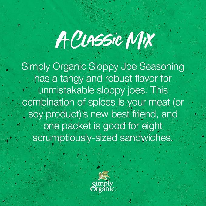 Simply Organic Sloppy Joe, Certified Organic, Kosher, Chili Mixes | 1.41 Ounce (Pack of 4)
