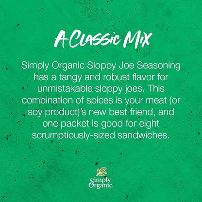 Simply Organic Sloppy Joe, Certified Organic, Kosher, Chili Mixes | 1.41 Ounce (Pack of 4)