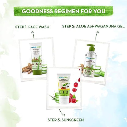 Mamaearth Aloe Ashwagandha Gel with Aloe Vera & Ashwagandha for Youthful Glow | Deeply Hydrates & Moisturizes Skin | Non Sticky & Paraben Free | 10.14 Fl Oz (300ml) | Lightweight gel texture suitable for daily skincare routines.