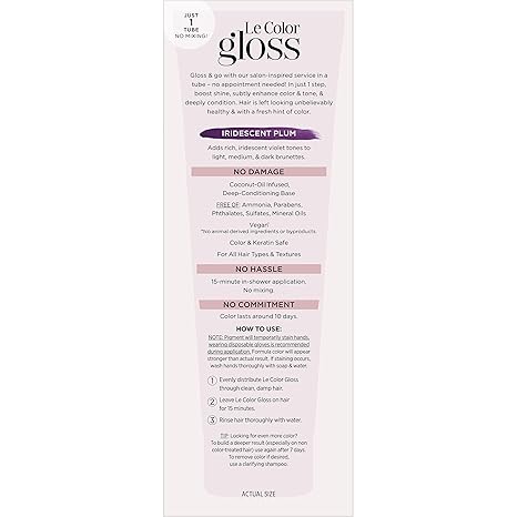 L’Oréal Paris Le Color Gloss One Step In-Shower Toning Hair Gloss, Neutralizes Brass, Conditions & Boosts Shine, Iridescent Plum Purple, 4 Ounce