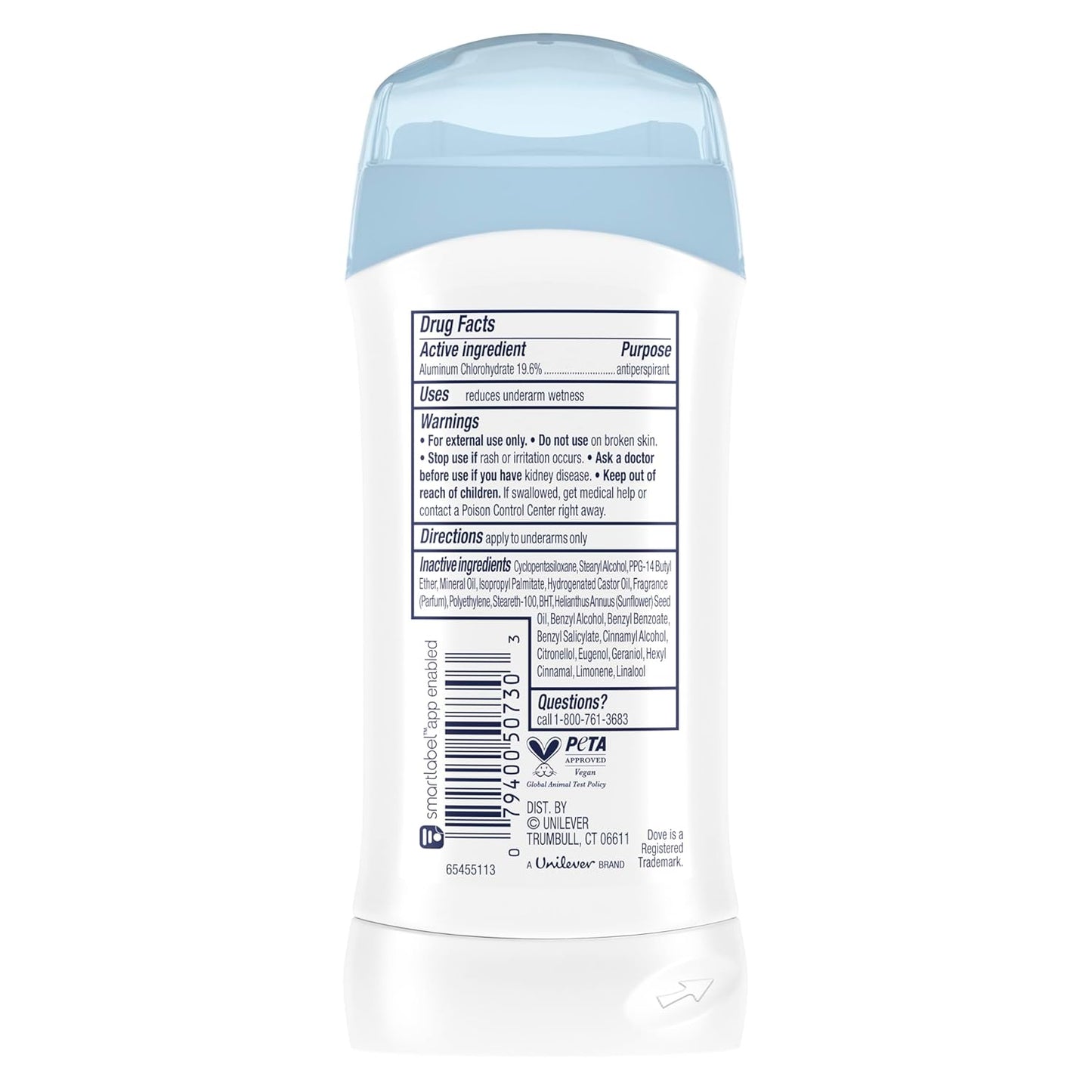 Dove Antiperspirant Stick, All Day Sweat Control, Kind to Skin, Alochol Free, Scent: Original Clean, Size: 2.6 oz (2 Pack)