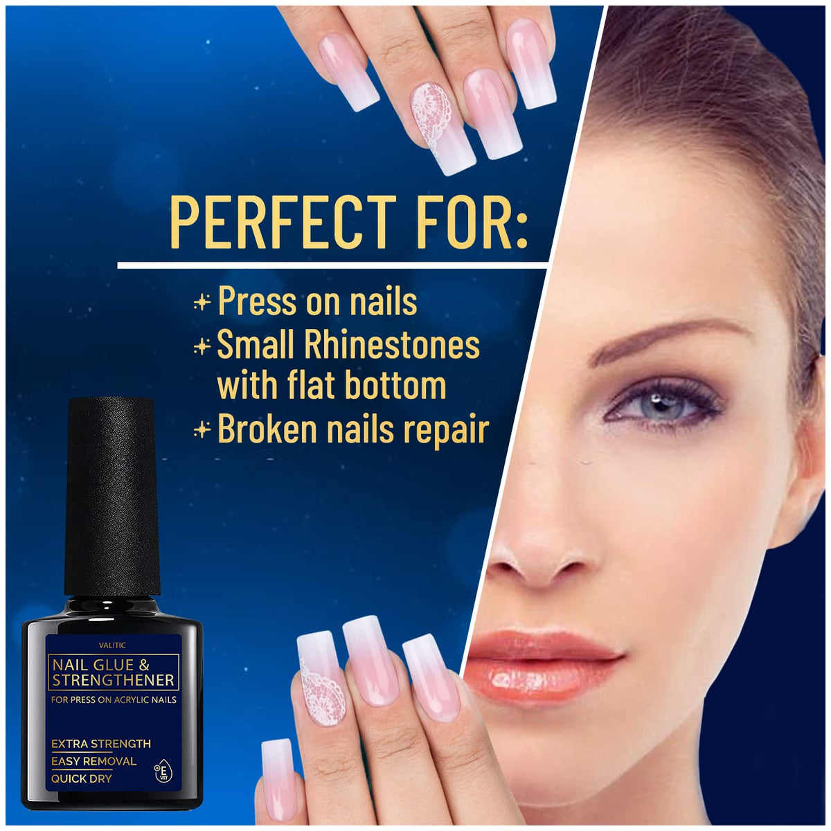 VALITIC Strong Nail Glue and Strengthener for Press Ons, 3 Pack