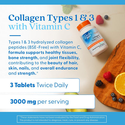 Doctor's Best Collagen Peptides Supplement Types 1 & 3, 180 Tablets