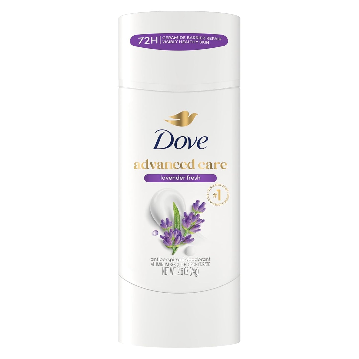 Dove Advanced Care Antiperspirant Deodorant Stick Lavender Fresh for Helping Repair Skin Barrier After Shaving, with 72-Hour Sweat & Odor Protection, 2.6 oz
