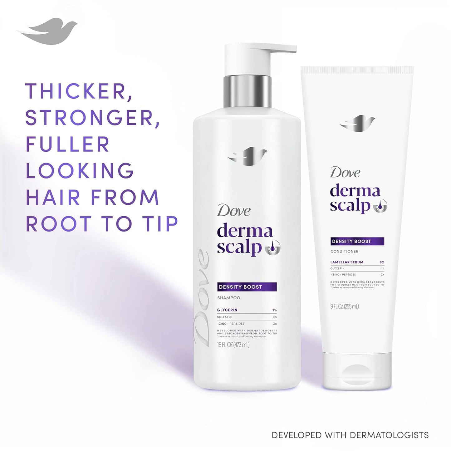 Dove Derma Scalp Density Boost Shampoo 1 ct With Glycerin, Sulfates And Zinc + Peptides For Hair Loss And Breakage 16 oz