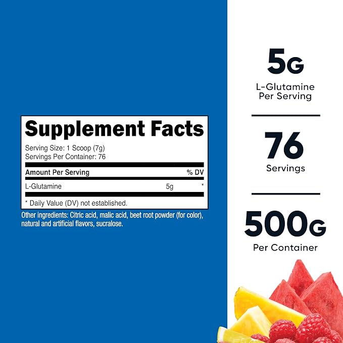 Nutricost L-Glutamine Powder (Fruit Punch) 500 Grams, 76 Servings