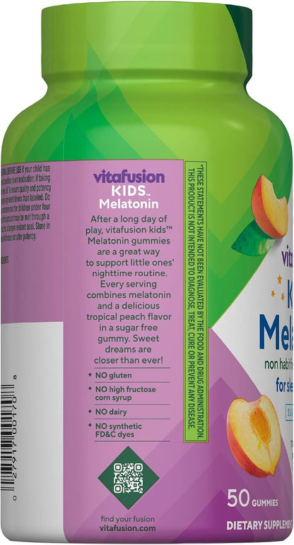 Vitafusion Kids Melatonin Gummy Supplements,Tropical Peach Flavored Sleep Support Supplements (1),50 Count (Pack of 2)