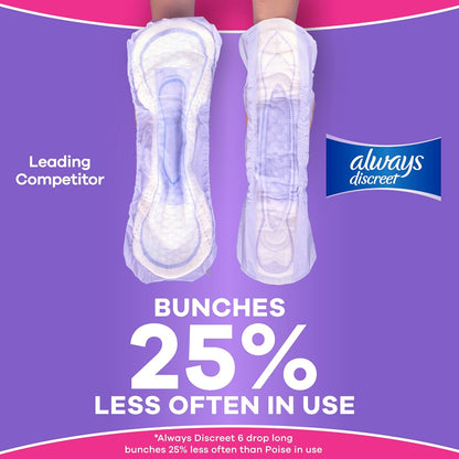 Always Discreet Adult Incontinence Pads for Women, Drier, 7 Drop Long Length, Ultra Absorbency, Pads for Bladder Control Management, Bladder Leaks, Overnight & Postpartum Pads, 104ct