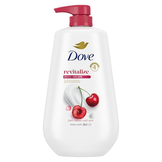 Dove 24hr Lotion Body Wash Revitalizante Cherry & Chia Milk, 30.6 oz | Hydrating body wash with MicroMoisture and a luscious cherry scent