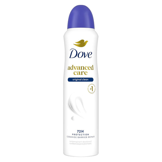 Dove Advanced Care Antiperspirant Deodorant Spray Original Clean Antiperspirant deodorant for helping repair skin barrier after shaving 72-hour antiperspirant for soft underarms 3.8 oz
