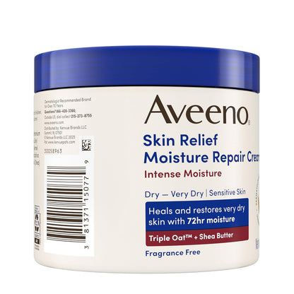 Aveeno Skin Relief Intense Moisture Repair Body Cream with Triple Oat &Shea Butter Formula,Moisturizing Cream Heals&Restores Very Dry Skin w/Long-Lasting Moisture,Fragrance-Free, 11 Ounce (Pack of 12)
