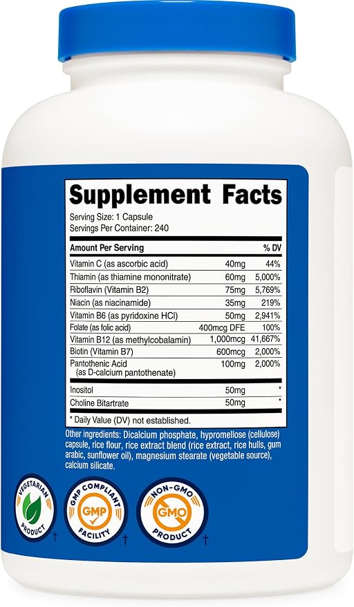 Nutricost Vitamin B Complex 462mg, 240 Capsules, with Vitamin C