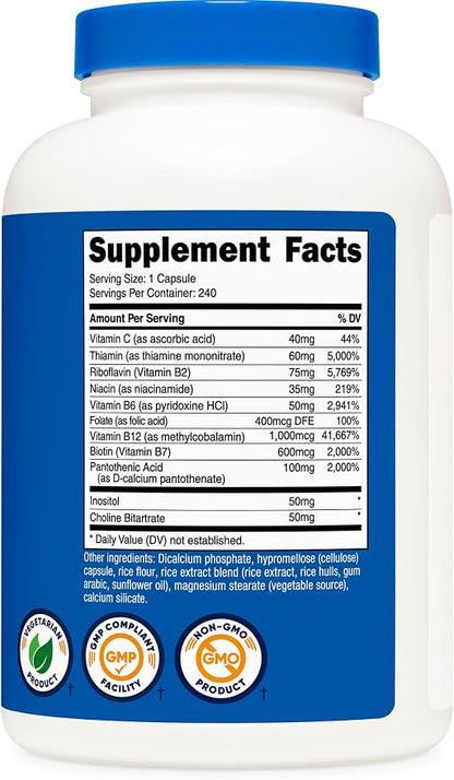 Nutricost Vitamin B Complex 462mg, 240 Capsules, with Vitamin C