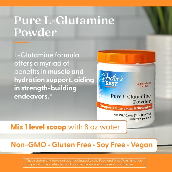 Doctors Best Pure L Glutamine Powder Supplement for Men & Women, 10.6 oz