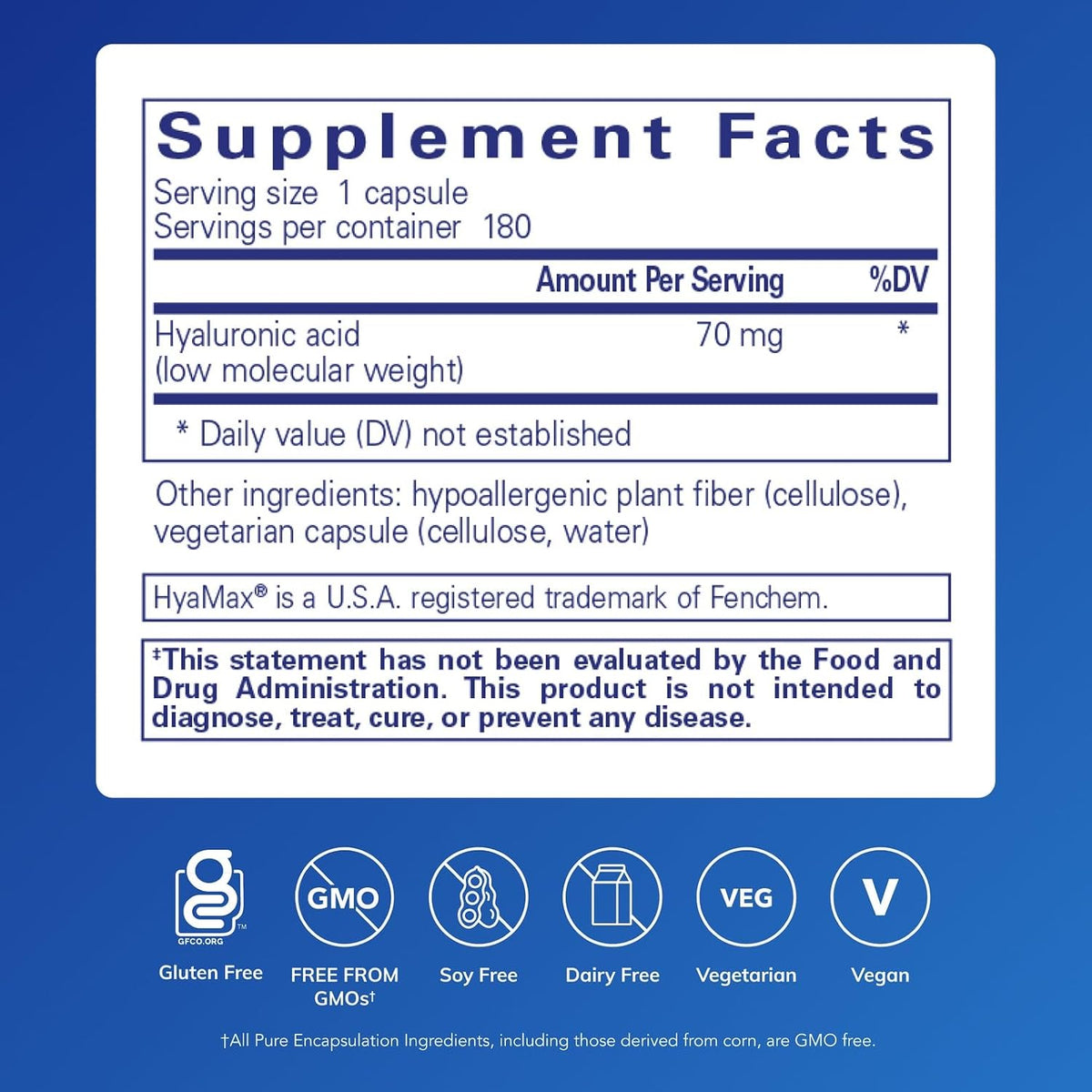 Pure Encapsulations Hyaluronic Acid, 180 Capsules