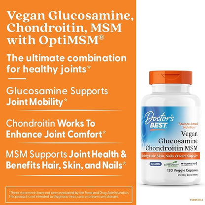 Doctor's BEST Vegan Glucosamine Chondroitin MSM, Non GMO, 120 Veg Capsules