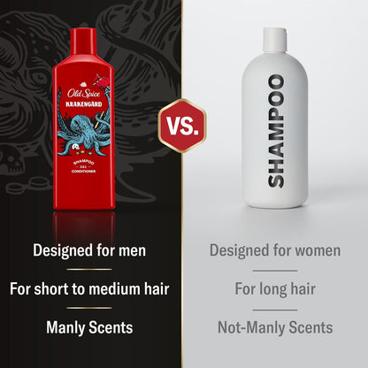 Old Spice Mens 2-in-1 Shampoo and Conditioner Set, Krakengard, For All Hair Types, Healthier, Fuller, More Moisturized Looking Hair, 13.5 fl oz Each (Pack of 6)
