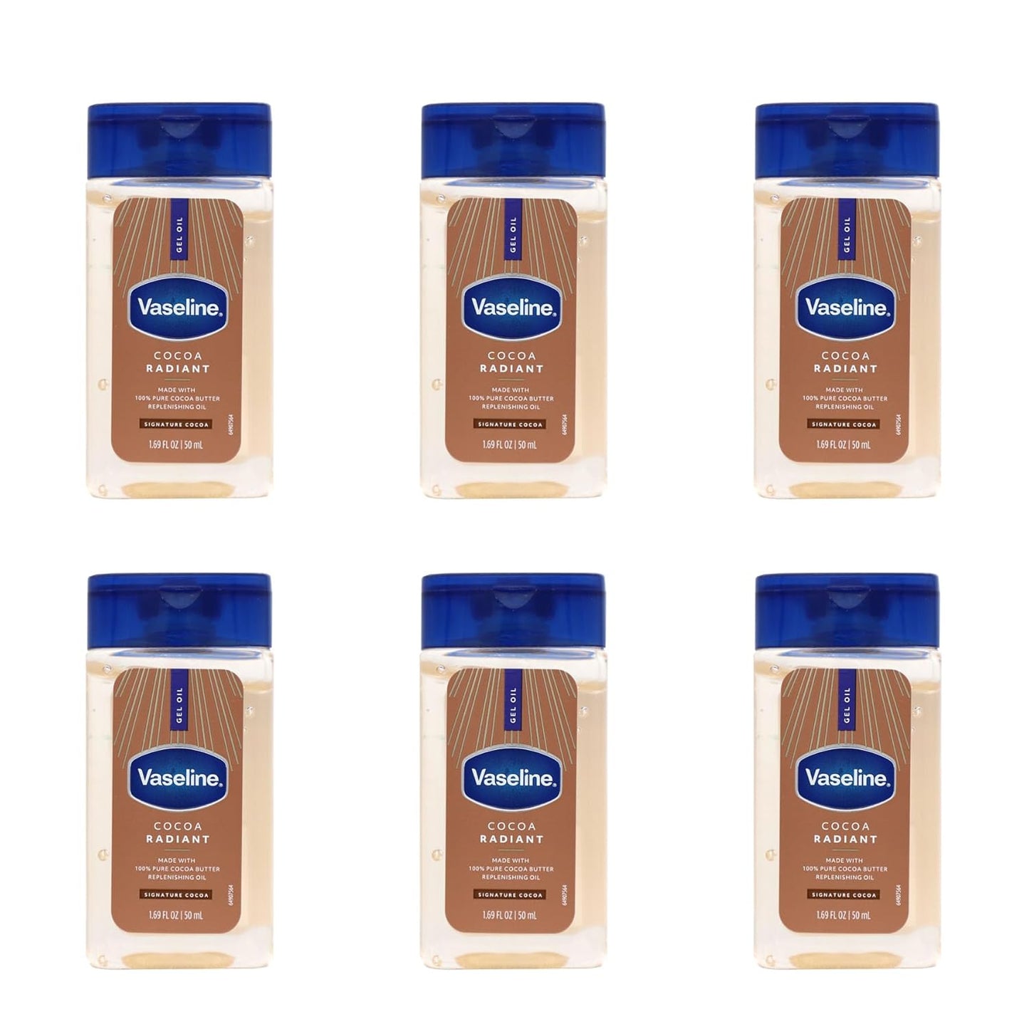 Vaseline Cocoa Radiant Replenishing Oil Gel with Pure Cocoa Butter, Travel Size, 1.69 fl oz, 6 Pack