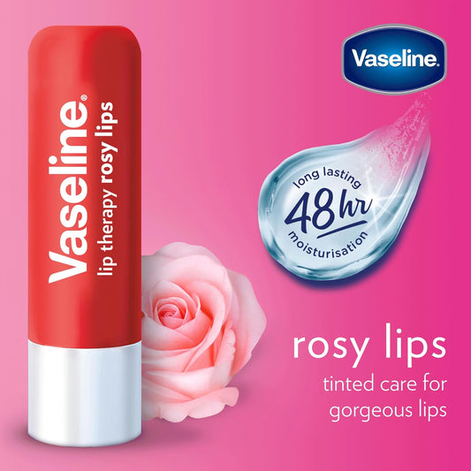 Vaseline Lip Therapy Care Rosy, Fast-Acting Nourishment, Ideal for Chapped, Dry, Cracked, or Damaged Lips, Lip Balm, 3-Pack of 2, 0.16 Oz Each, 6 Lip Balms