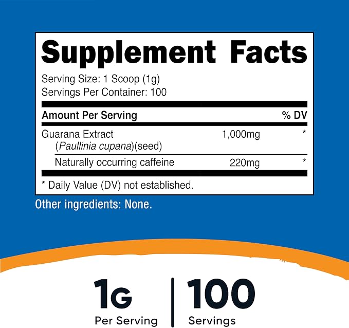 Nutricost Guarana Extract Powder 100 Grams Per Bottle