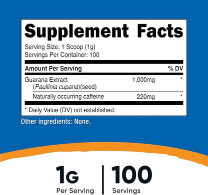 Nutricost Guarana Extract Powder 100 Grams Per Bottle