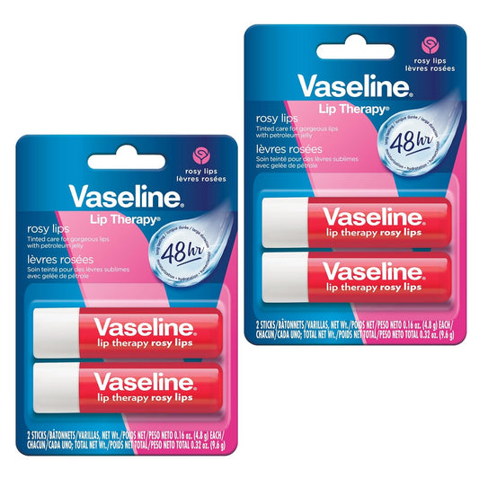 Vaseline Lip Therapy Care Rosy, Fast-Acting Nourishment, Ideal for Chapped, Dry, Cracked, or Damaged Lips, Lip Balm, 2-Pack of 2, 0.16 Oz Each, 4 Lip Balms