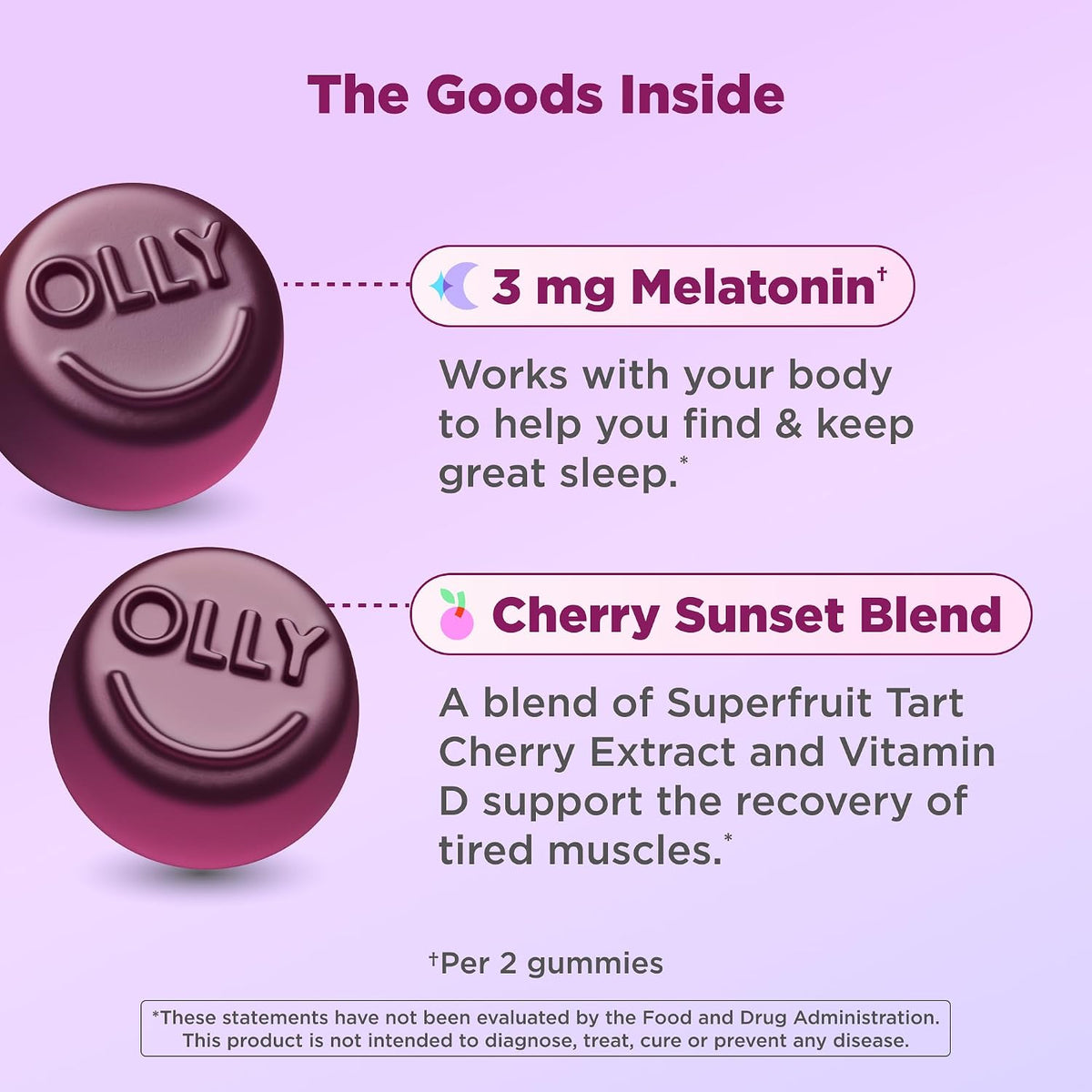 OLLY Muscle Recovery Sleep Gummy Supplement, Tart Cherry - 40 Count