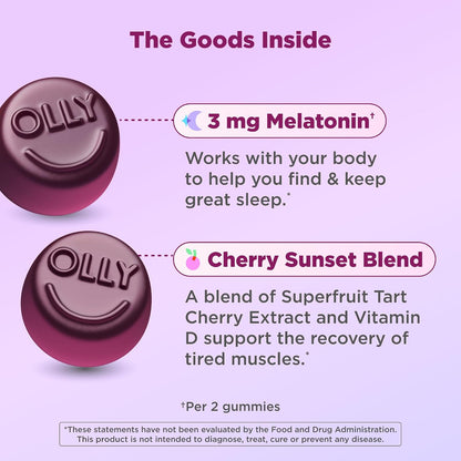 OLLY Muscle Recovery Sleep Gummy Supplement, Tart Cherry - 40 Count (Pack of 12)