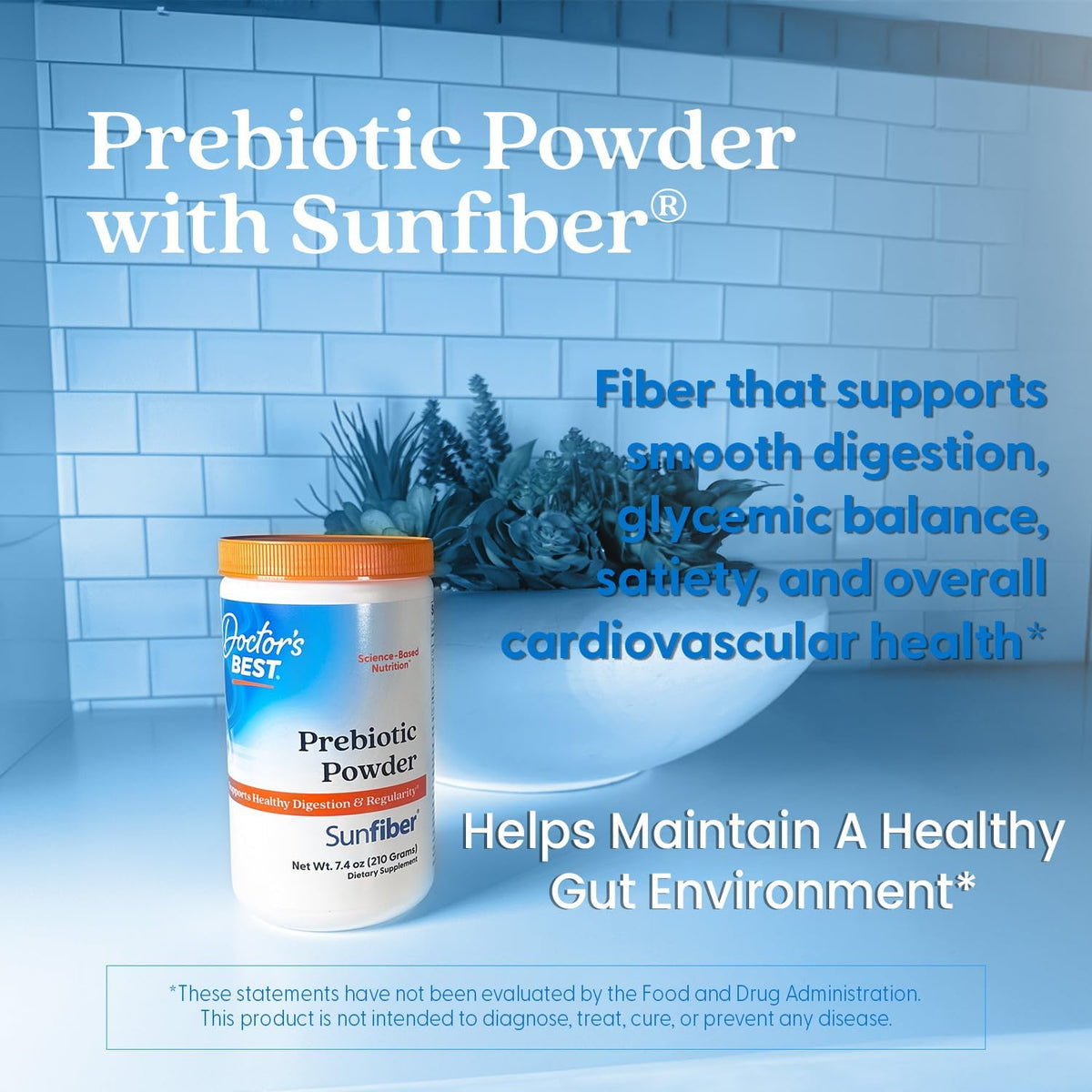 Doctor's Best Prebiotic Powder Supplement with Sunfiber Guar Fiber, 7.4 oz