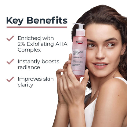 Eucerin Radiant Tone Face Cleanser Gel with 2% Exfoliating AHA Complex, Gentle Face Wash Improves Skin Clarity and Boosts Radiance, All Skin Types, 6.8 Fl Oz Bottle
