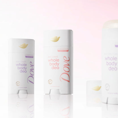 Dove Whole Body Deo Aluminum Free Anti-Chafe Deodorant Stick Raspberry & Rose for 72h Odor Control 2.6 Oz