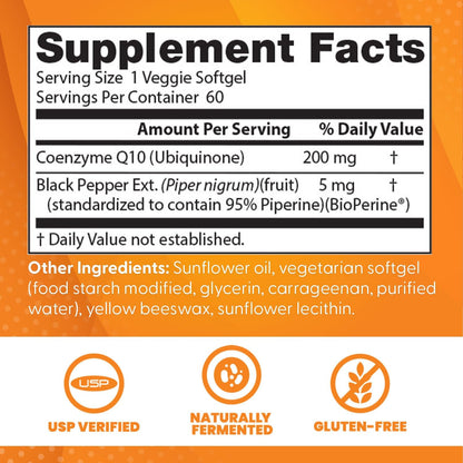 Doctor's Best High Absorption CoQ10 200mg with BioPerine, 60 Veg Softgels