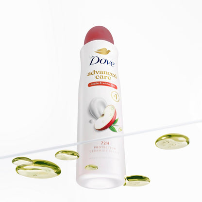 Dove Advanced Care Antiperspirant Deodorant Spray Apple & White Tea Antiperspirant deodorant to help skin barrier repair by boosting skin's ceramide levels 72-hour odor and sweat protection 3.8 oz