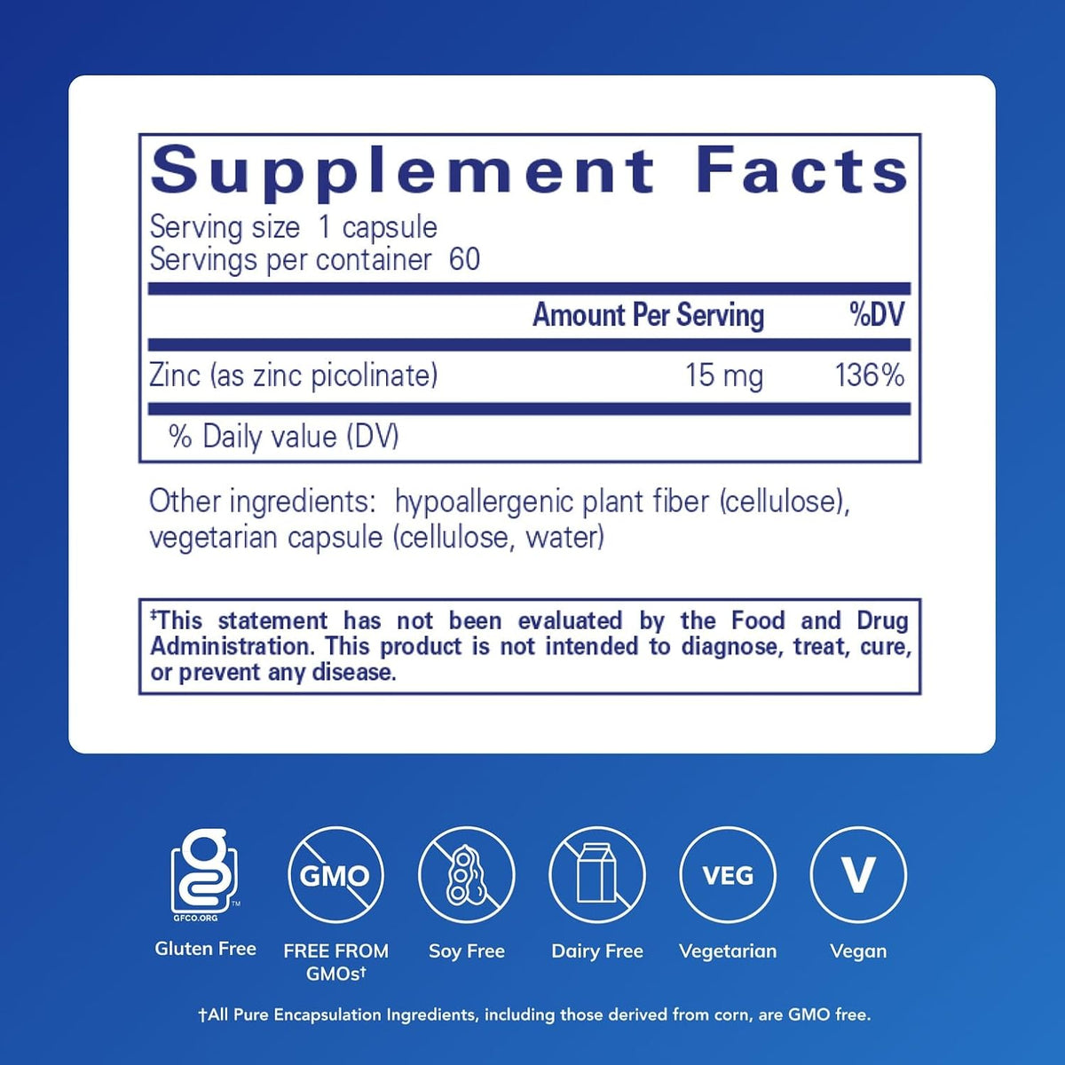 Pure Encapsulations Zinc 15 mg, 60 Capsules