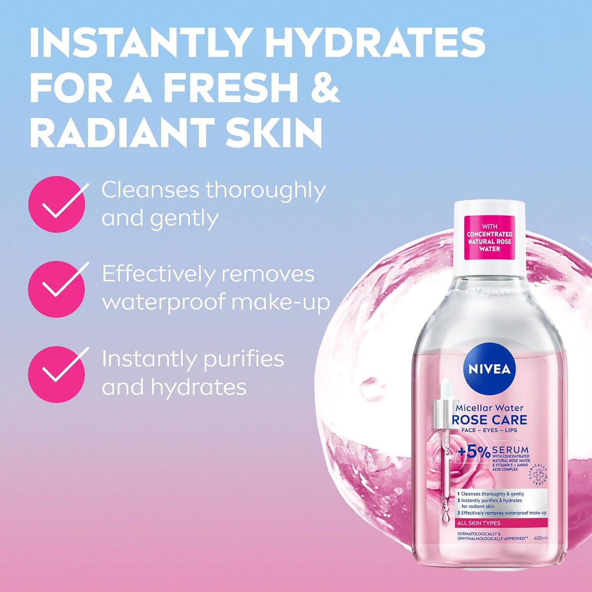 NIVEA Micellar Cleansing Water, Skin Breathe Rose MicellAIR, 400ml