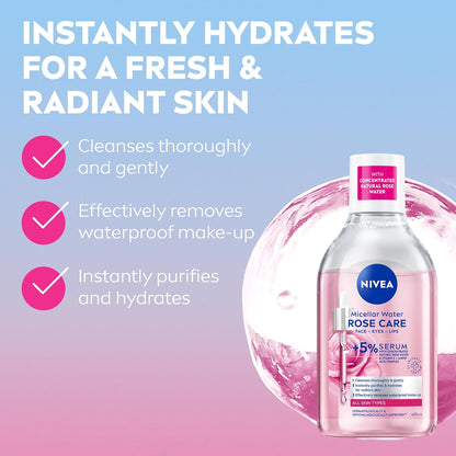 NIVEA Micellar Cleansing Water, Skin Breathe Rose MicellAIR, 400ml