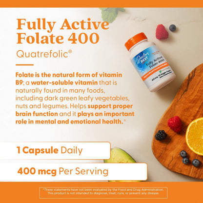 Doctor's BEST Folate Supplement 400 mcg, for Men & Women, 90 Veg Caps