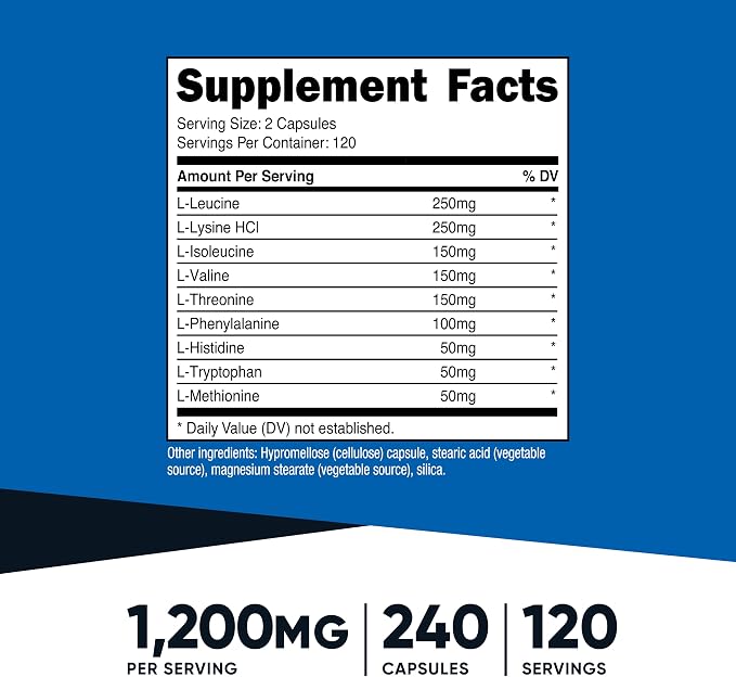 Nutricost EAA Capsules 1200mg, 240 Capsules, Essential Amino Acids