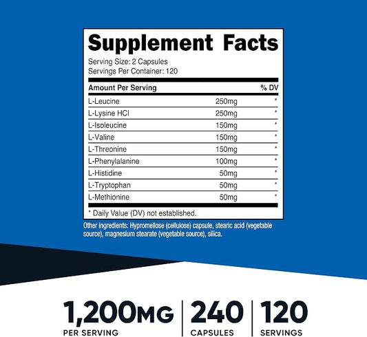 Nutricost EAA Capsules 1200mg, 240 Capsules, Essential Amino Acids