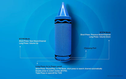 Crayola Kids Crayon Speakers Bluetooth, Portable Bluetooth Speakers | 20W Peak Power HD Sound, Mini Bluetooth Speaker Wireless with TWS Pairing BT 5.3, FM Radio Home/Party/Outdoor/Travel