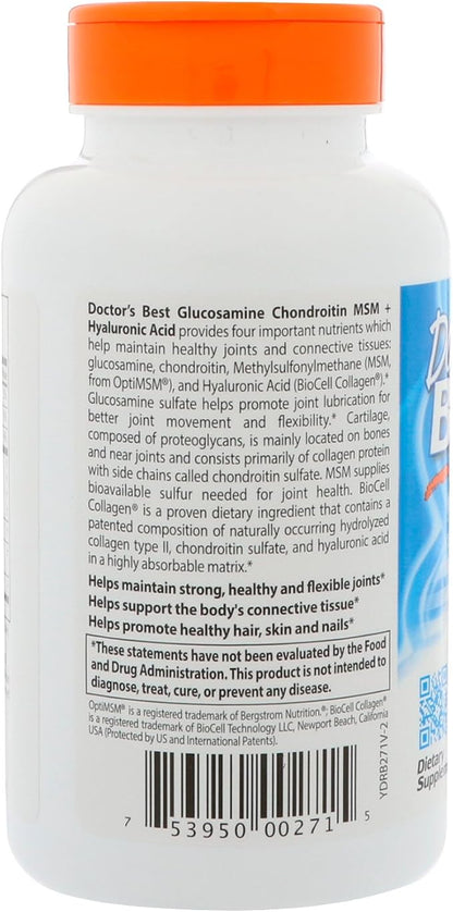 Doctor's BEST Glucosamine Chondroitin MSM Hyaluronic Acid, 150 Veg Capsules